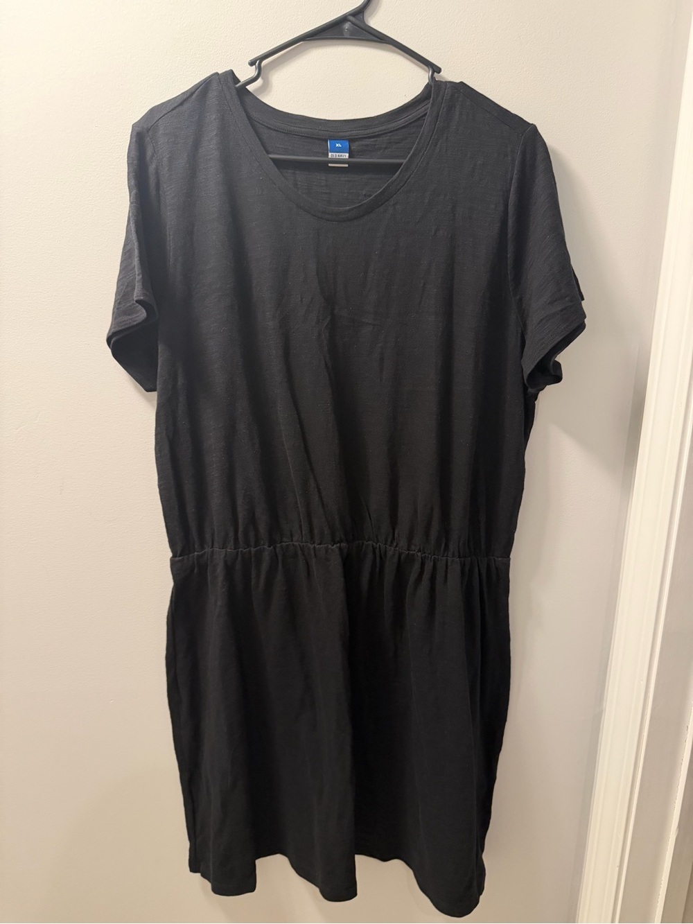 Old Navy Black Short-Sleeve Gathered-Waist Tee Dress